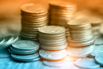 Rows of coins for finance and background, saving concept