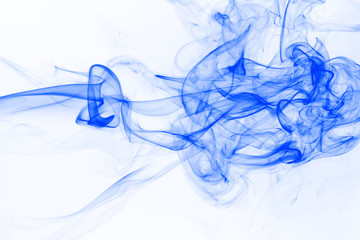 Blue smoke movement on white background, ink water color
