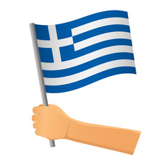 Greece flag in hand