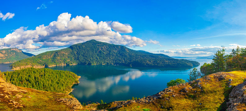 Panoramic View Of Maple Bay And Gulf Islands In Vancouver Island, Canada