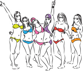 girls at the beach having fun illustration