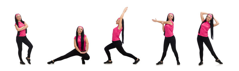 Woman doing exercises on white