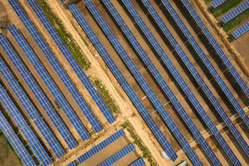 Aerial photography beautiful outdoor solar photovoltaic panel with green plants
