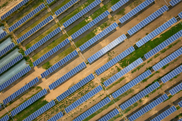 Aerial photography beautiful outdoor solar photovoltaic panel with green plants