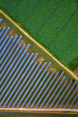 Aerial photography beautiful outdoor solar photovoltaic panel with green plants