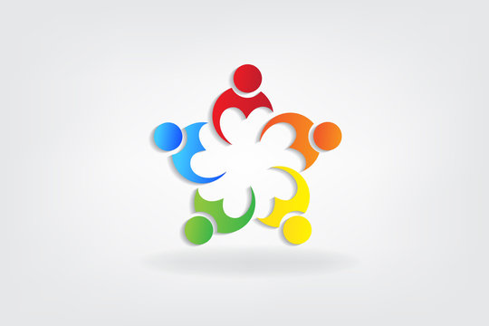 Logo teamwork love heart people icon vector