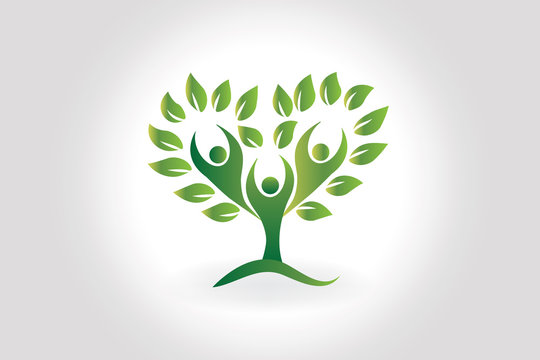 Logo people love heart tree of life ecology icon symbol vector design