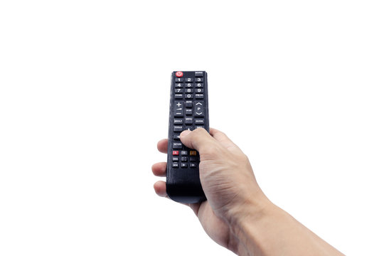 Hand holding remote controller, isolated on white background with clipping path