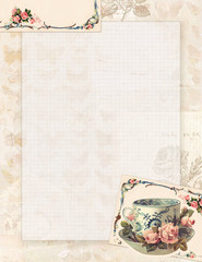 Vintage floral tea cup invitation stationary letterhead 