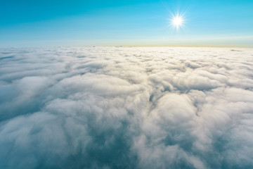 Fototapeta na wymiar Flying in the clouds in a balloon, height 3000m
