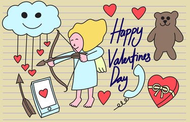 Happy valentines day doodles, cartoon, simple art ref