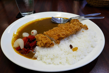 Japanese curry rice, fried pork.