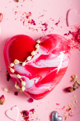 Cake with berries in the shape of heart on Valentine's Day