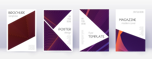 Fototapeta na wymiar Triangle brochure design template set. Violet abst