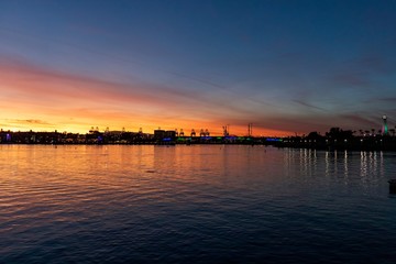 Sunset in the Long Beach California harbor