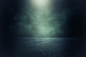 Spotlight over concrete floor. dark black background