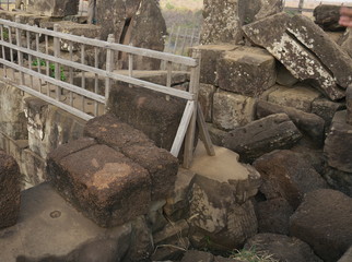 Siem Reap,Cambodia-January 10, 2019: Summit of pyramid of Prasat Thom in Koh Ker in Siem Reap, Cambodia
