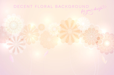 Bright and decent background with abstract flowers and copy space