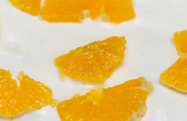 fruit cake with milk cream and fruit