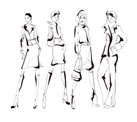 Stylish fashion models. Pretty young girls. Fashion womans Sketch