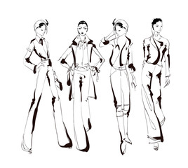 Stylish fashion models. Pretty young girls. Fashion womans Sketch