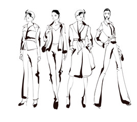 Stylish fashion models. Pretty young girls. Fashion womans Sketch