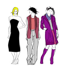 Stylish fashion models. Pretty young girls. Fashion womans Sketch