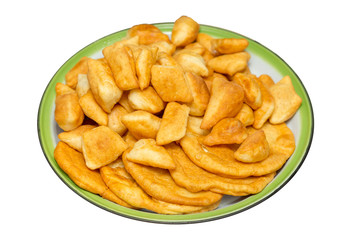 Kazakh national food Baursak on a white background. Kazakh national cuisine