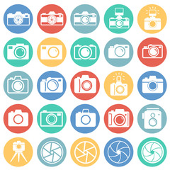 Photo camera icon set on color circles white background for graphic and web design, Modern simple vector sign. Internet concept. Trendy symbol for website design web button or mobile app
