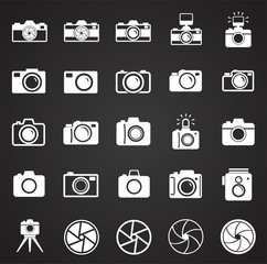 Photo camera icon set on black background for graphic and web design, Modern simple vector sign. Internet concept. Trendy symbol for website design web button or mobile app