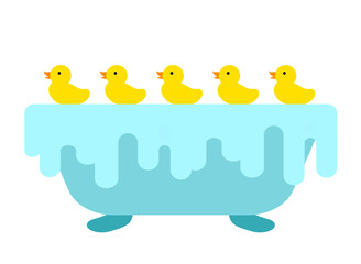 浴槽に浮かぶ複数のアヒルのおもちゃ