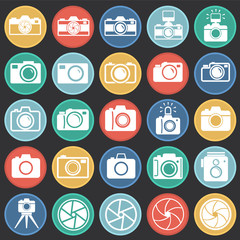 Photo camera icon set on color circles black background for graphic and web design, Modern simple vector sign. Internet concept. Trendy symbol for website design web button or mobile app
