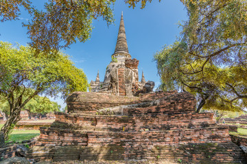 Fototapeta na wymiar Pagoda and blue sky in Wat Phra Si Sanphet. The ancient temple of Ayutthaya Thailand.