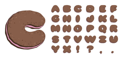 biscuit font with souffle, alphabet letters, pink to brown, EPS 10 vector illustration