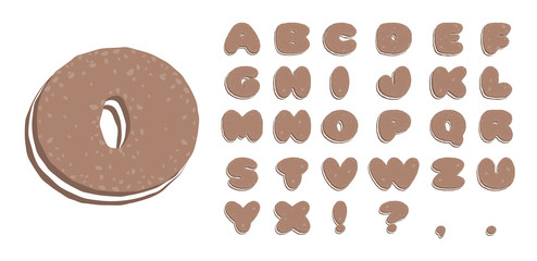 biscuit font with souffle, alphabet letters, white to brown, EPS 10 vector illustration