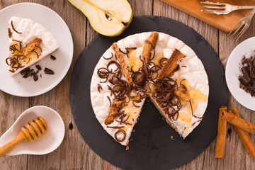 Ricotta and pear cheesecake.
