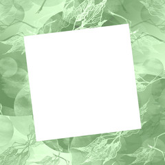 Watercolor card, greeting card for your design, green color, birch branch, tree, foliage. Abstract green spot, splash of paint. Art illustration. background with vintage floral pattern.Place for text