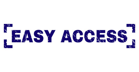 EASY ACCESS tag seal print with distress texture. Text tag is placed inside corners. Blue vector rubber print of EASY ACCESS with scratched texture.