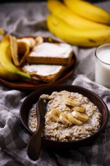 Overnight  banana Oats in to the bowl.