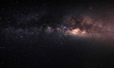 Center of Milky way galaxy with stars and space dust in the universe In the sky of Thailand, Long exposure photograph, with grain noise.