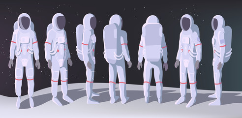 Astronaut in Different Positions Stands on Moon