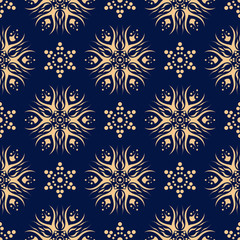  Floral seamless pattern. Golden blue background