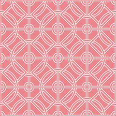  Geometric mixed shape seamless pattern. Pink and white background