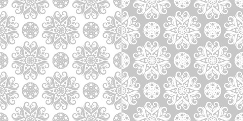 Floral gray seamless backdrops. Monochrome backgrounds compilation