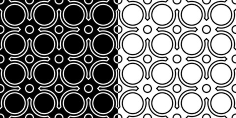 Compilation of geometric seamless backgrounds. White and black pattern with circles