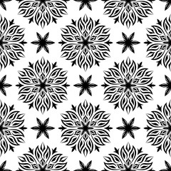 Floral seamless pattern. Black and white background