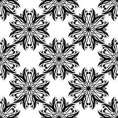 Seamless background with floral black and white monochrome decorative pattern