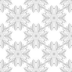 Floral seamless pattern. Monochrome white background with gray flowers