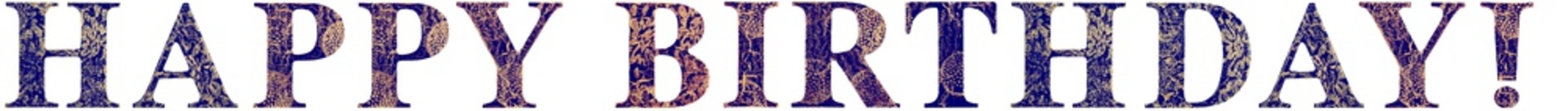 Happy Birthday blue hand painted letters dark blue and gold in retro style