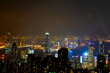 Causeway Bay, Hong Kong - 23 November 2018: Hong Kong skyline at night view from Victoria peak.